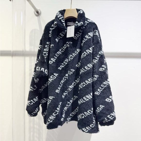 Balenciaga Jackets & Blazers - Authentic Balenciaga Black and White Fleece Jacket